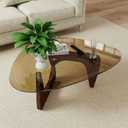 Triangle MDF Frame Coffee Table with Amber Tempered Glass Top, 24.4" D x 32.2" W x 16.1" H