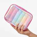 Clear Hard Shell Zipper Case,Makeup Bag,Iridescent Toiletry Bag,2pcs Large Capacity Water-resistant Toiletries Bag,Portable Travel Organizer and Storage,Bathroom Clear Cosmetic Case for Women