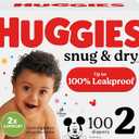 Huggies Size 2 Diapers, Snug & Dry Baby Diapers, Size 2 (12-18 lbs), 100 Count