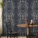 HAOKHOME Floral Wallpaper Peel and Stick Vintage Navy/Beige/Olive Green Damask Wall Paper Renter Friendly Contact Paper 17.7in x 9.8ft