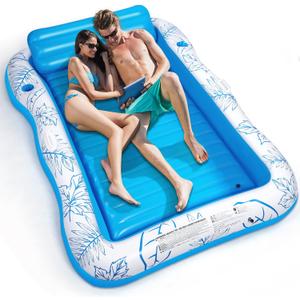 Inflatable Adult Pool Lounger Float - BAIAI Large Beach Sun Tanning Floats Raft Sunbathing Water Lounge Floaties Tub with Drink Holder - Blow Up River & Lake Suntan Floating Swimming Mattress Mat, 80 inches x 56"