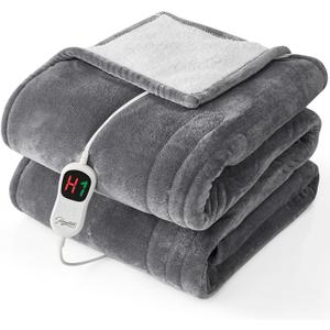 Homemate Electric Heated Blanket Twin - 62"x84" Heating Bed Blankets Throw with 10 Heating Levels 8 Hours Auto Off Fast Heating Over-Heated Protection Ultra Soft Warm Flannel ETL Certified Grey