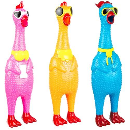 3pc Silly Screaming Chicken Squeeze Toy Set | Hilarious Rubber Chicken Gag Gift & Novelty Prank for Fun & Stress Relief