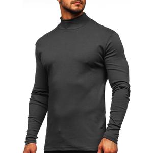 Rela Bota Mens Half Turtleneck Long Sleeve Pullover Basic Designed Undershirt Stretch Slim Fit Sweaters (Large, Grey)
