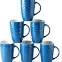 AmorArc Coffee Mugs Set of 6, 16oz Ceramic Lagre Coffee Mugs Set with Textured Geometric Patterns for Latte/Tea/Beer/Hot Cocoa, Dishwasher & Microwave Safe, Blue