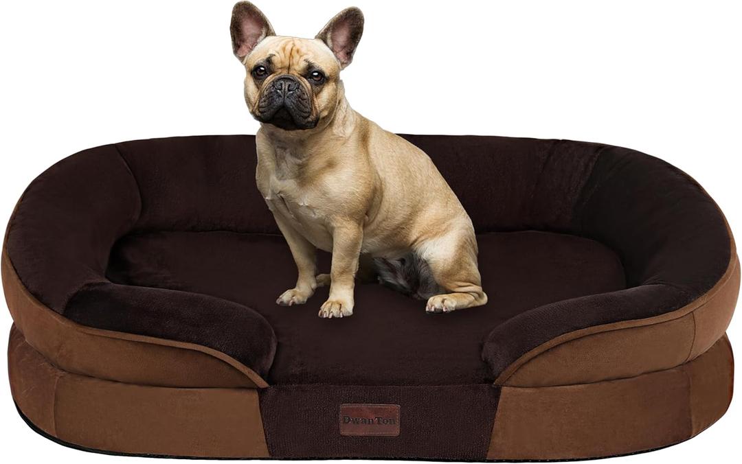 Dwanton Orthopedic Dog Bed for Medium Dogs with Gel Memory Foam, Waterproof Dog Sofa, Washable Pet Bed with Four Sided Bolster Cushion, Removable Cover & Non-Slip Bottom, 28", Brown (Medium(28 x 21 x 5.5 inch))