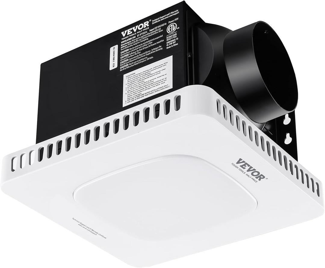 VEVOR Bathroom Exhaust Fan, 80 CFM High-Efficiency Ventilation, 1.5sones Low Noise Operation All-Copper Motor, Energy-Saving Bathroom Ceiling Fan, Attic Access Needed