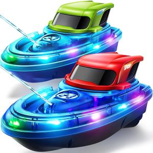 SYMA RC Boats 2 Pack for Kids 8-12, Remote Control Boat for Pool with LED Lights, 40 Mins Playtime (2 Batteries) & One-Key Water Spray, Summer Gifts Toys for Boys and Girls