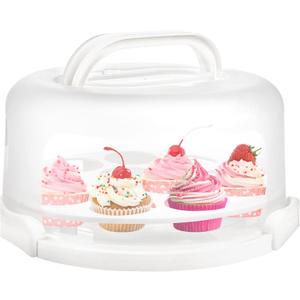 Yesland Cake Carrier with Collapsible Handle - White Cake Container and Holder with Lid - Portable Plastic Round Cake Cover for 10 inch Cake, Pies, Cookies, Nuts, Muffins, Cupcakes and Fruit