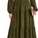PRETTYGARDEN Fall Dresses for Women 2025 Casual Long Sleeve V Neck Smocked A Line Long Flowy Wedding Guest Dress (Black, XL)