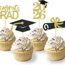 24Pcs Graduation Cupcake Toppers, Graduation Decorations Class of 2026 Cupcake Toppers (Black Gold)