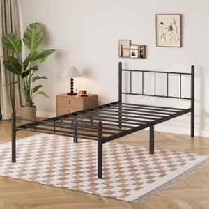 14 Inch Twin Size Bed Frame No Box Spring Needed, Heavy Duty Metal Platform with headboard and Footboard, Noise Free, Sturdy Steel Slat Support, Easy Assembly(Black)