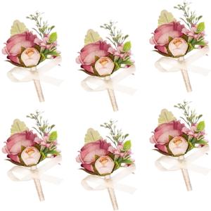 AuroraAria Dusty Rose Boutonniere for Men,Set of 6,Groom Boutonniere for Wedding,Anniversary,Homecoming,Formal Dinner Party,Wedding Decor,Artificial Dusty Rose Rose
