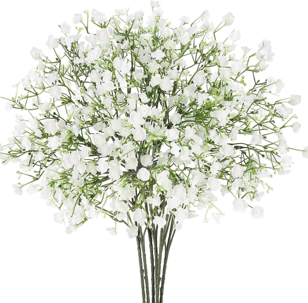 N&T NIETING 6Pcs Babys Breath Artificial Flowers,Real Touch Fake White Flowers Faux Flowers Bouquets for Vase Home Office Wedding Spring Winter Indoor Outdoor Centerpiece Table Decorations