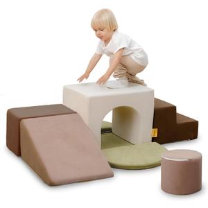 7PC Kids Foam Climbing Blocks Playset Indoor Soft Toy, Gray, Medium