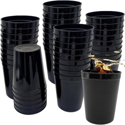 Stadium Cups, Reusable Plastic Tumblers, 16 Pack (Black)