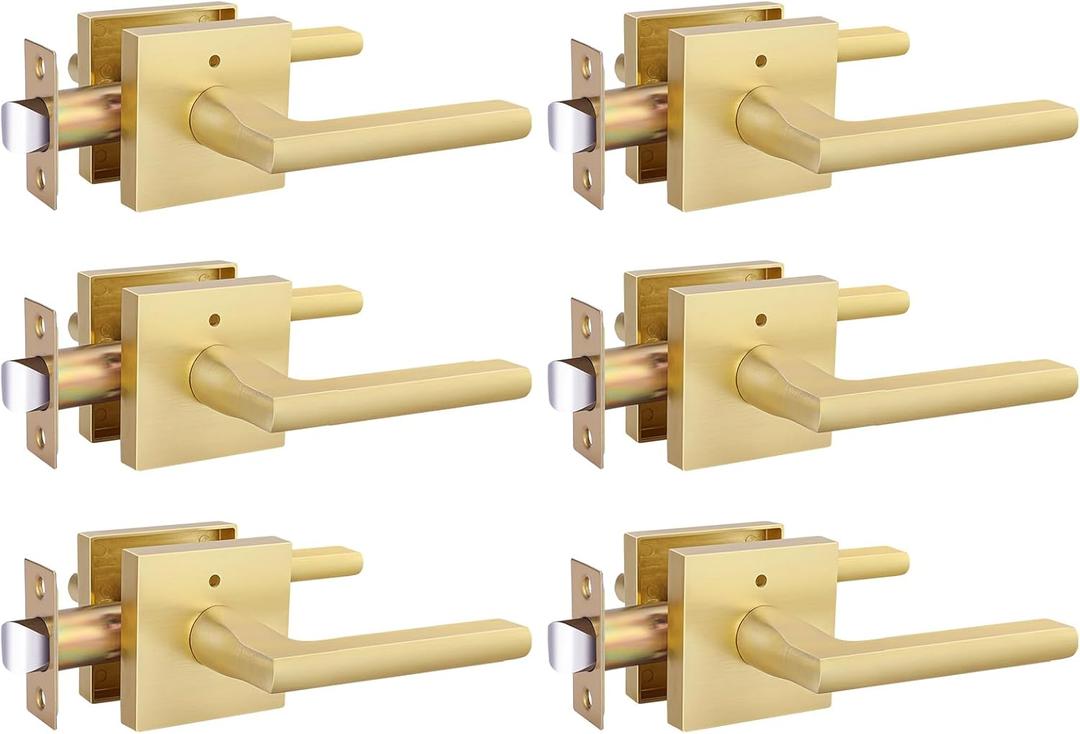 goldenwarm Gold Door Handles Interior, Zinc Alloy Brushed Gold Privacy Door Handles, Heavy Duty Brass Interior Lever Doorhandles for Bedroom Bathroom Modern (6 Pack)