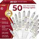 Clear Warm White Christmas Lights - 9 ft String of 50 Incandescent Mini Bulbs Multifunctional Lighting Modes, for Decorative, Bedroom, Outdoor, Xmas Twinkle Tree Lights with White Wire Total 10.4 ft