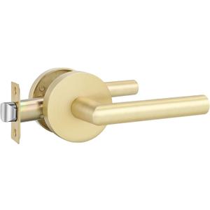 Goldenwarm Gold Closet Door Handles Interior, Brushed Brass Interior Passage Door Handles, Heavy Duty Zinc Alloy Brushed Gold Door Lever for Hall and Closet (1 Pack)