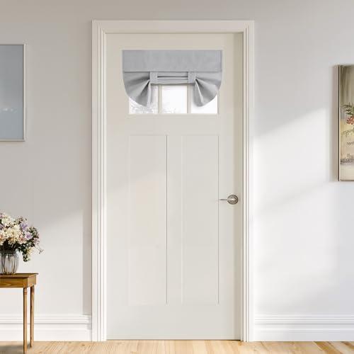 RYB HOME 100% Blackout Linen Door Window Curtains, Privacy Small French Door Curtain, Shades for Front Window, Thermal Insulated Covering with Tie Up, W 26 x L 20, 1 Panel, Light Grey