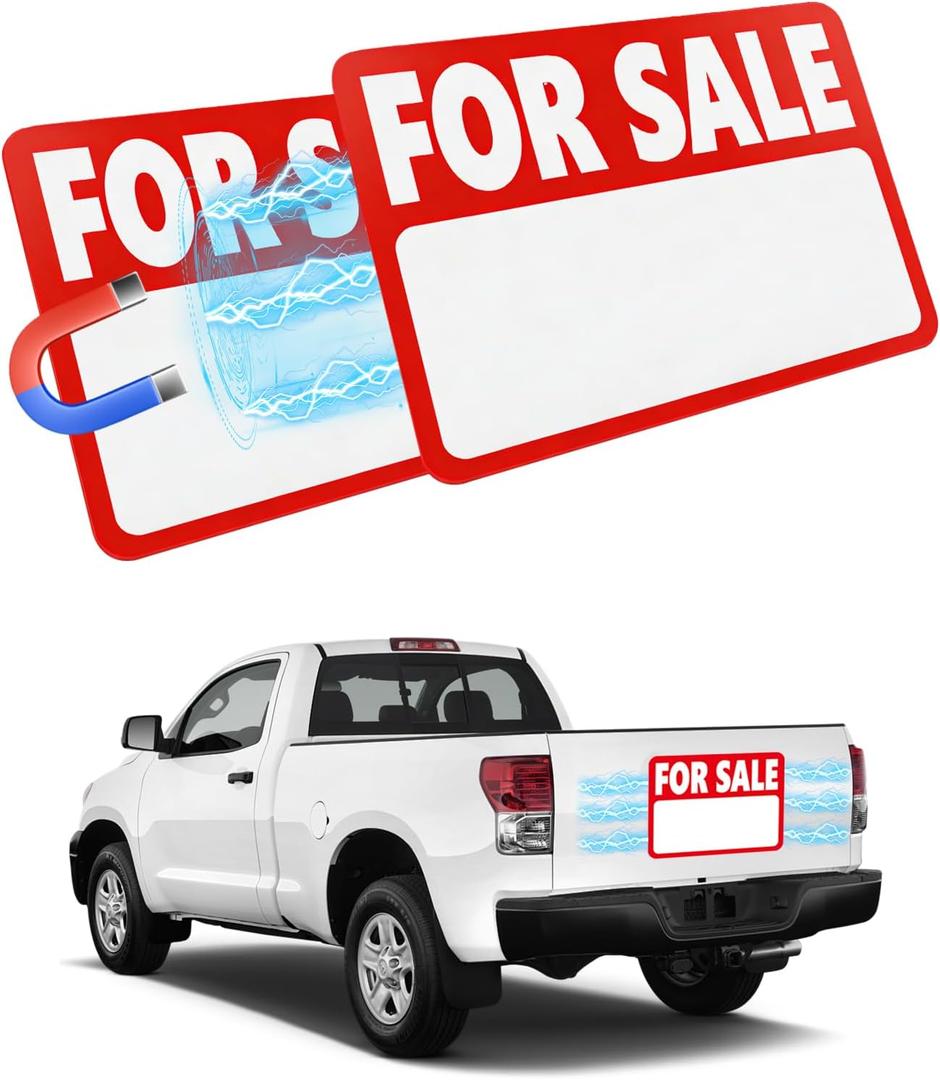 2 Pack Magnetic FOR SALE Sign Car, FOR SALE Signs for Vehicles, Magnet Signs for Vehicles, Heavy Duty Magnet, Writable Dry Erase Sheet, Reusable, High Visibility, 12.2''*9.06'', Included 4 Adhesive Pads