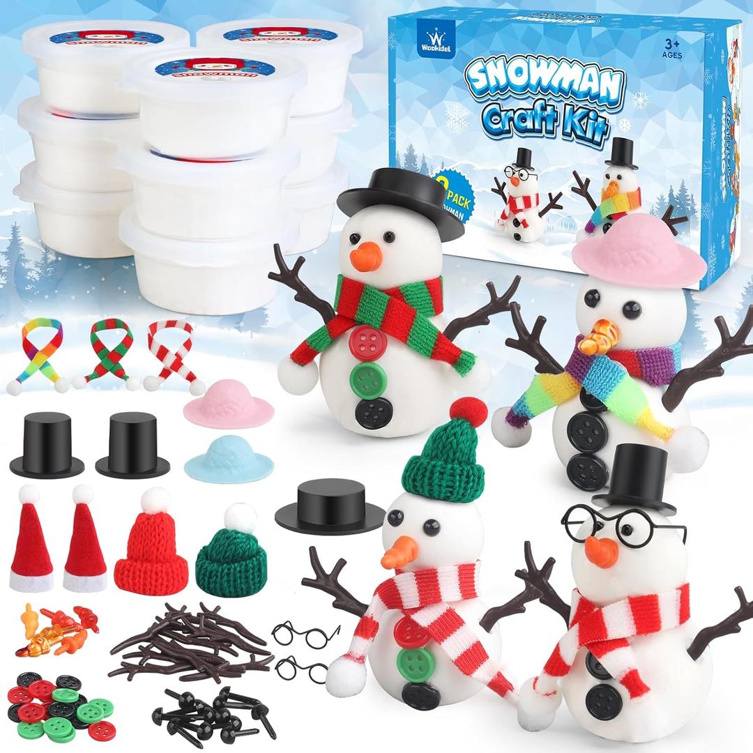 wookidel 9 Pack Build a Snowman Kit Snowman Crafts for Kids, Modeling Clay kit Snowmans Making Kit, Christmas Stocking Stuffers for Kids and Adults, Xmas Crafts Christmas Ornament