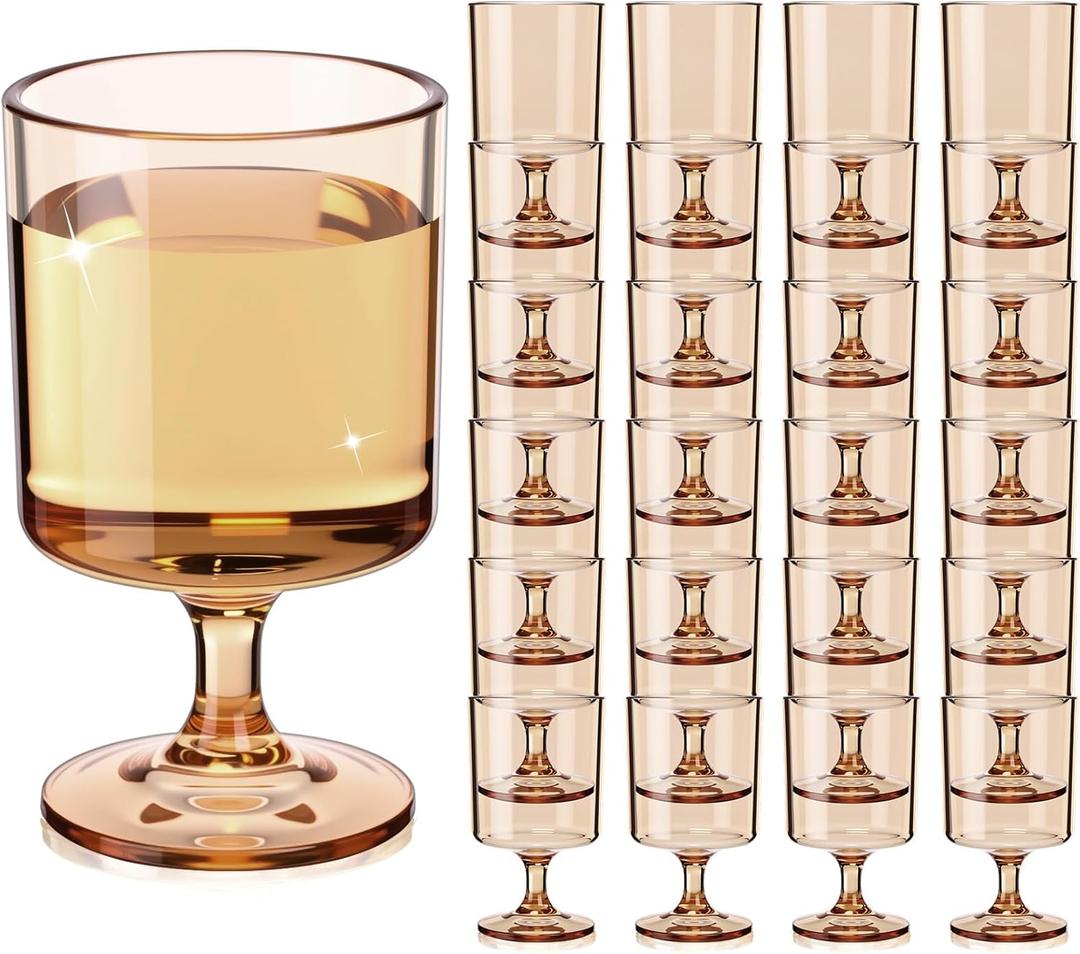 48 Packs 8oz Acrylic Reusable Plastic Wine Glasses Bulk Wedding Disposable Short Stem Christmas Thanksgiving Party Goblet Cup Vintage Unbreakable Cocktail Drink Bars Stemware (Champagne)