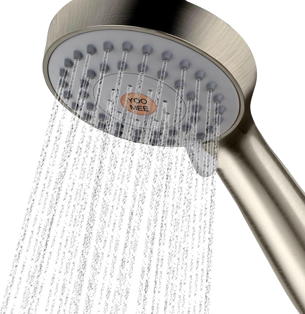 YOO.MEE High Pressure Handheld Shower Head with Powerful Shower Spray against Low Pressure Water Supply Pipeline, Multifunctions, w/ 79'' Hose, Bracket, Brushed Nickel Finish
