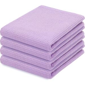 PurpleEssences Waffle Weave Kitchen Towel, 100% Cotton, 15x25 Inches, with Hanging Loop Ultra Soft Absorbent Quick Drying Dish Cloth, Tea and Hand Towels, 6 Pack - Christmas Holiday Winter - Lavender