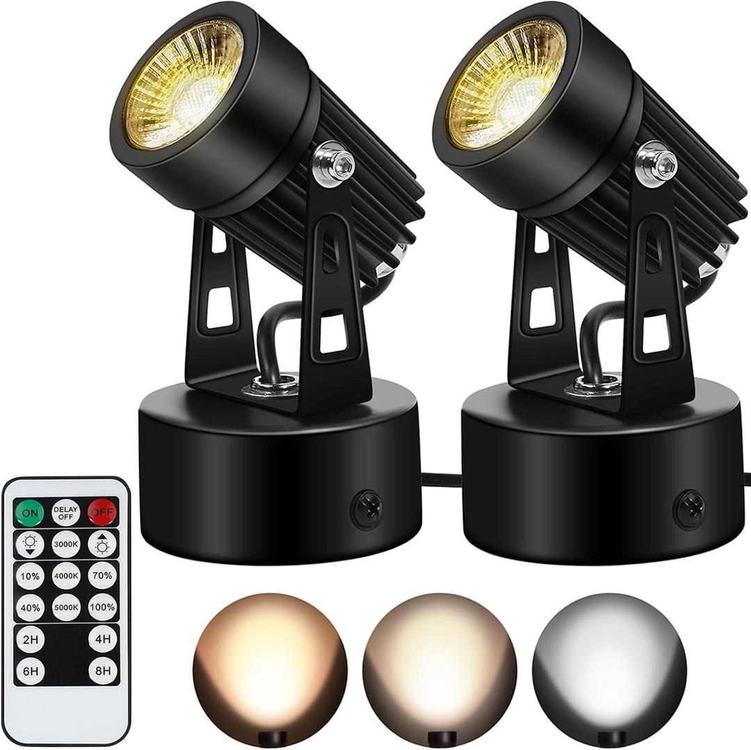 Spot Lights-Indoor, 2 Pack Dimmable LED Spotlight with Remote, Timer, 3000K/4000K/5000K Memory Function, Uplights for Tree, Pictures, Artwork