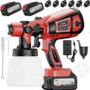 Paint Sprayer, 650W Cordless with 2 X 4.0mAh 21V Battery, All Copper Motor 6 Nozzles & 3 Spray Modes, 1000ml Container, Paint Sprayer Gun for House Painting, Ideal for Fence Cabinets Wall