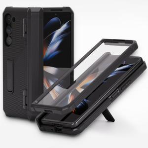 DOME GLASS [Whitestone Escudo Armored Case for Z Fold 5 Made of PC Material, Hinge Protection Designed with Kickstand & Ultimate fit Phone Cover for Z Fold 5 in Black & Clear (Black)
