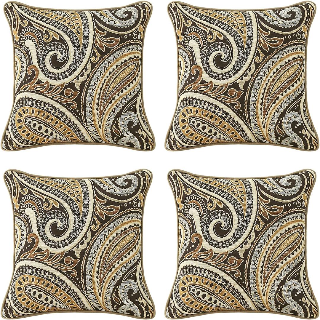 Outdoor Sunbrella Decorative Pillows Pack of 4, 16" x 16" Outdoor Pillow Set for Couch Bed Throw Patio Sofa, Royce Walnut
