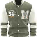 Men's Corduroy Varsity Jacket College Letterman Baseball Bomber Jackets Lightweight Fashion with Graphic Print (Small, Green)