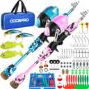 ODDSPRO Kids Fishing Pole Pink, Portable Telescopic Fishing Rod and Reel Combo Kit - with Spincast Fishing Reel Tackle Box for Girls, Youth (1.5M 4.92Ft, 2 pack (Blue+Light Pink))