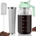 JunVpic Cold Brew Coffee Maker Jar - 64oz Thick Glass Multipurpose Mason Pitcher Spout Lid with Handle & Stainless Steel Filter for Iced Coffee, Lemonade, Ice Tea, Homemade Fruit Drinks Container