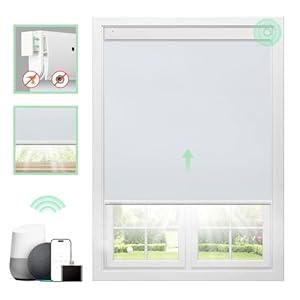 DONGFXK Motorized Roller Shades 【No Drill Cordless Blackout】 Smart Blinds Customized Size Fabric Material Automatic Electric Blinds Remote Control Smart Alexa Privacy White 31" W x 72H