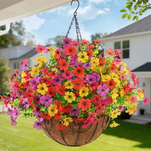 Artificial Flowers Hanging Baskets, 12 Bundles Faux Flower Outdoor Hanging Basket Spring Summer Decoration, Fake Flowers Plants for Porch Patio Balcony Home Yard Decor