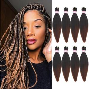 Dorsanee Braiding Hair Pre Stretched 14 Inch 8 Packs Ombre Brown Braiding Hair Extensions for Crochet Box Braids Twists Locs Hair Soft Yaki Texture Hot Water Setting (14inch,#1B/30)