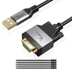 USB 2.0 to Serial Adapter (FTDI Chipset), 20 FT USB A to RS232 Male DB9 Pin Converter Serial Cable with Cable Ties for Windows 11, 10, 8.1, 8, 7, Vista, XP, 2000, Linux and Mac OS X, macOS