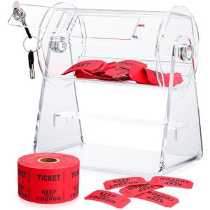 Acrylic Raffle Drum, Clear Raffle Ticket Box Drum Spinner Cage with 1000 Tickets Single Roll for Games Classroom Activities Sports Events Social Contact(Red,Small)