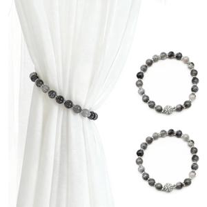 Magnetic Curtain Tiebacks, 2 Pcs Beaded Curtain Holdbacks for Window Curtain Panels, Drapes, Home Dcor, 13 Inches (Grey)