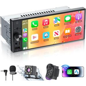 6.9Single Din Radio Car Stereo with Apple CarPlay & Android Auto, Car Radio UHD in-Cell Touchscreen, 1080P Backup Camera, Mirror Link, Bluetooth 5.3, GPS, AM&FM, USB & Type-C Fast Charging, EQ, SWC