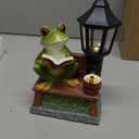 Frog Garden Statue Home Outdoor Decor - Solar Frogs Learning Sculptures Auto LED Waterproof Lights, Garden Outside Figurine Ornament, Women/Gardening/Housewarming Gift for Yard/Pond