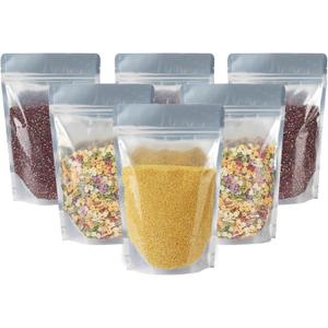 100 Pack 8 x 12 Inch Stand Up Pouch Bags Zipper Mylar Bags Clear Front with Aluminum Foil Back Reusable Food Storage Bags for Multipurpose with Gusset Bottom(5.5mil Thickness)