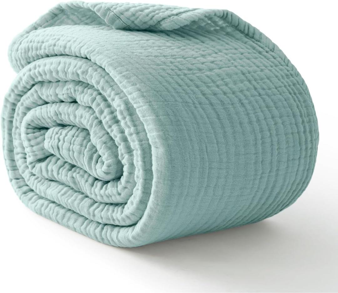 100% Cotton Muslin Blanket California King 120" x 90", 6 Layers Breathable and Lightweight Oversized Blankets for Bed, Soft Cooling Gauze Blanket for Adults All Season, Mint