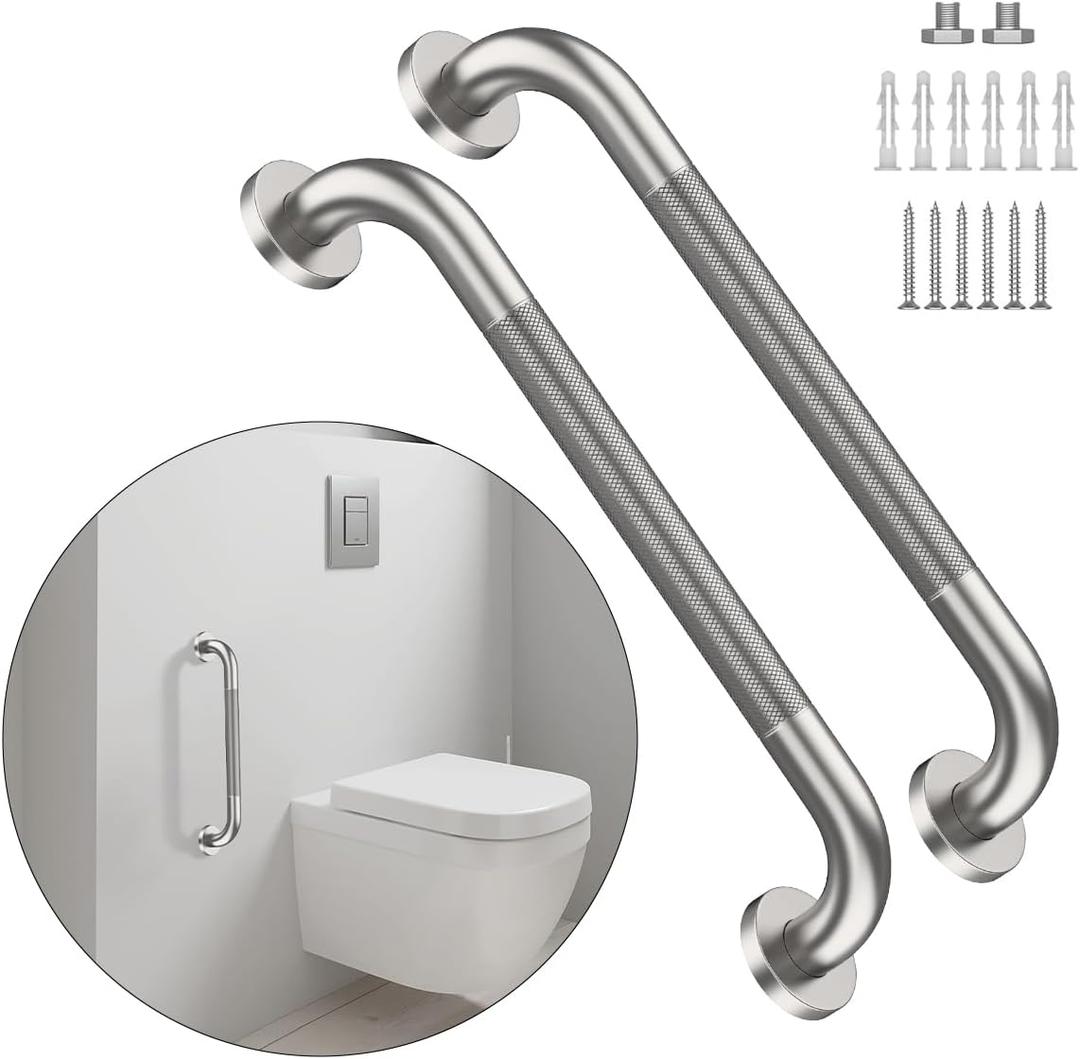 20 Inch Anti Slip Shower Grab Bar, Munzong 2 Pack Stainless Steel Bathroom Grab Bar, Brushed Nickel Knurled Bathroom Balance Bar,Safety Hand Rail Support Handicap Elderly Senior Assist Bath Handle (20 Inch-2 Pack, Satin Brushed Nickel)