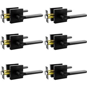 KAMOTA Privacy Door Levers, 6 Pack Matte Black Door Handles, Interior Keyless Door Lock, Left and Right Hand Reversible Doorknob, for Bed and Bathroom