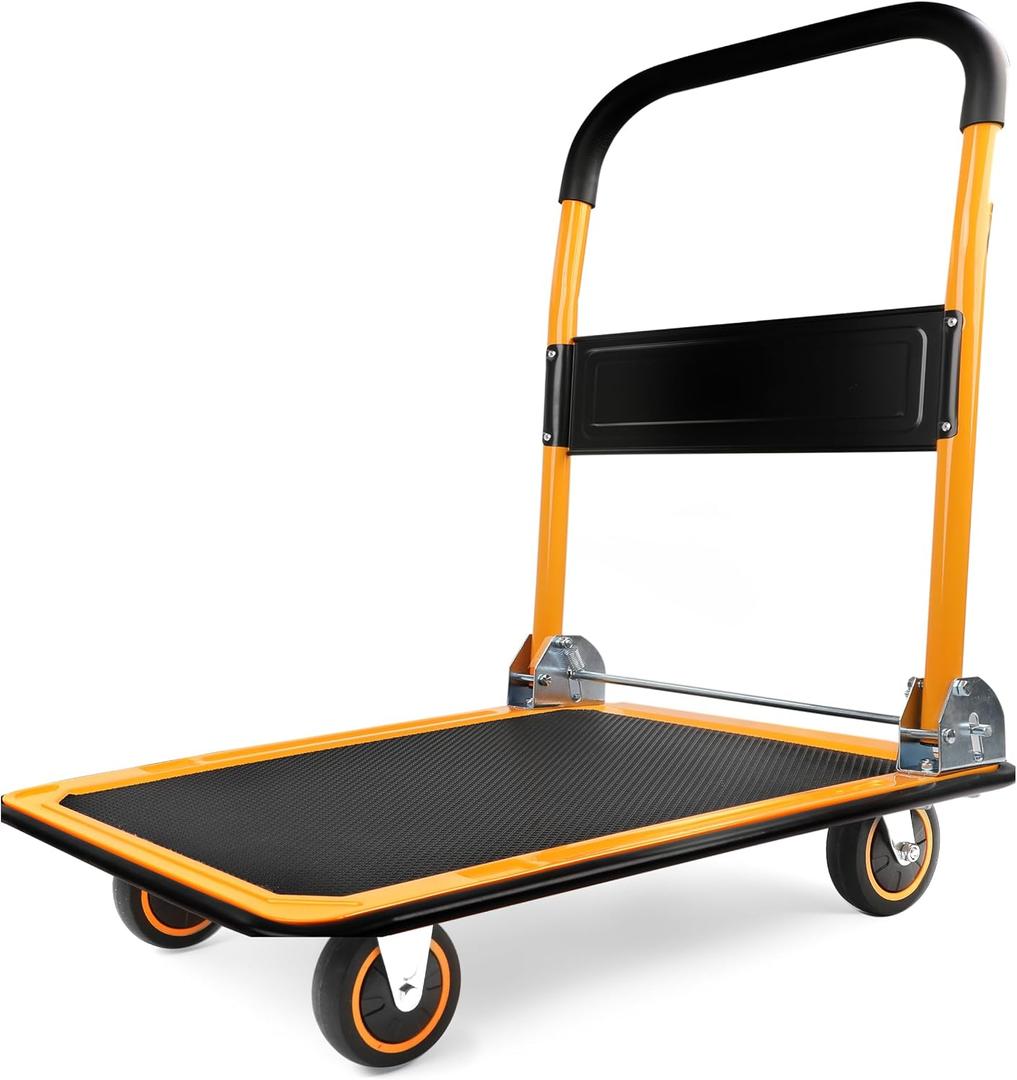 MaxWorks Foldable Platform Truck Push Dolly 330 lb Capacity 28.75" x 18.75" x 33" Heavy‑Duty Utility Cart with Fold Down Handle for Home Garage Warehouse and Workshop Use (80876)