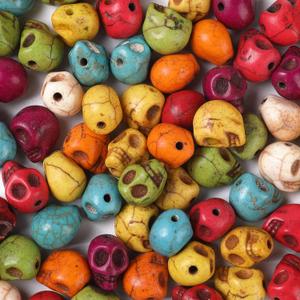 Skull Bead 60pcs Mixed Color Turquoise Skull Head Loose Spacer Bead Charm for Crafting, Jewelry Making Accessory Color 8x10mm
